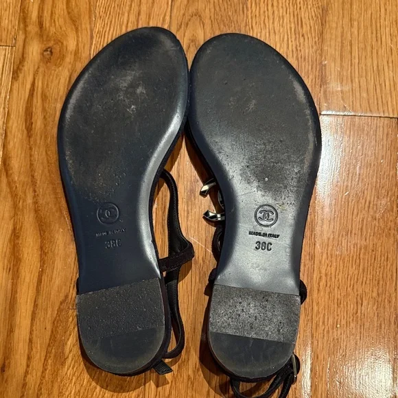 Chanel Black Sandals with Silver Logo - Picture 4 of 4